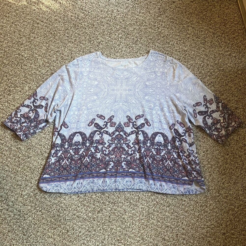 Talbots Woman Paisley Top Plus Size 3X Boho Cotton/Spandex 3/4 Sleeve Stretch